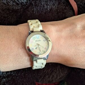 Folli Follie Vintage White Rubber-Link Watch with Colorful Dial